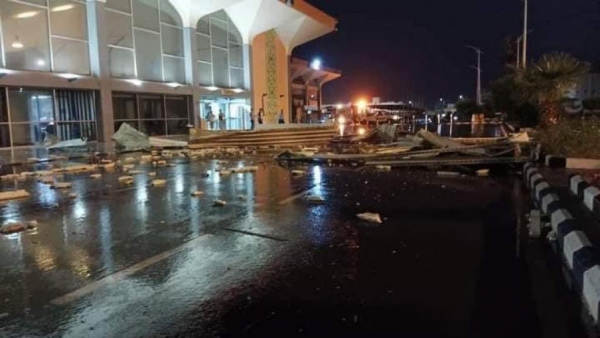 إصابات وأضرار مادية كبيرة جراء عاصفة رياح شديدة ضربت مطار عدن الدولي