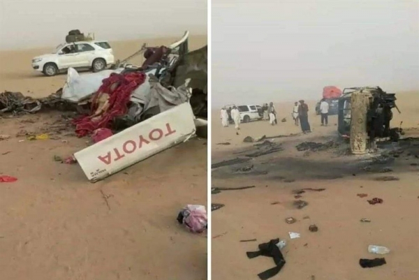وفاة 13 شخصا جراء حادث مروري مروع في الطريق الصحراوي بالجوف